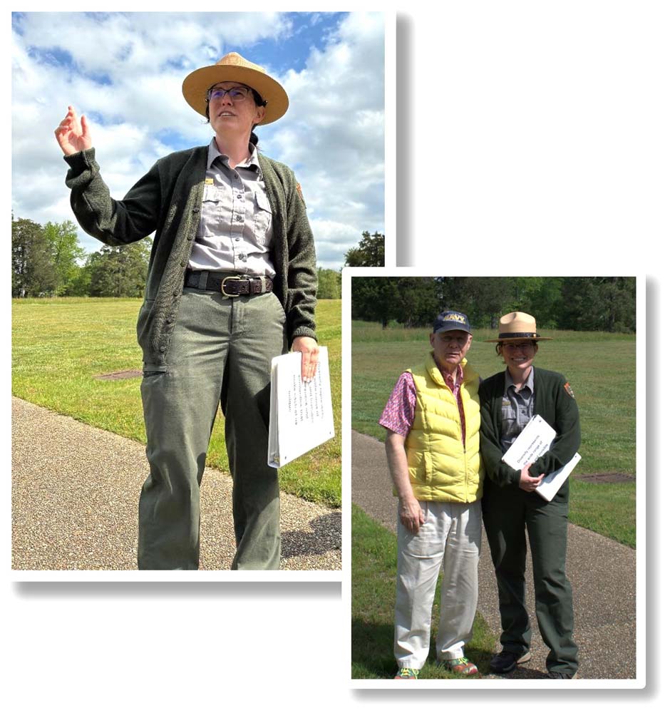 10.jpg - The park ranger at the Petersburg Battlefield tells the story of the Crater that occurred on Saturday, July 30, 1864Right, Michael Fistere with the Petersburg ranger.